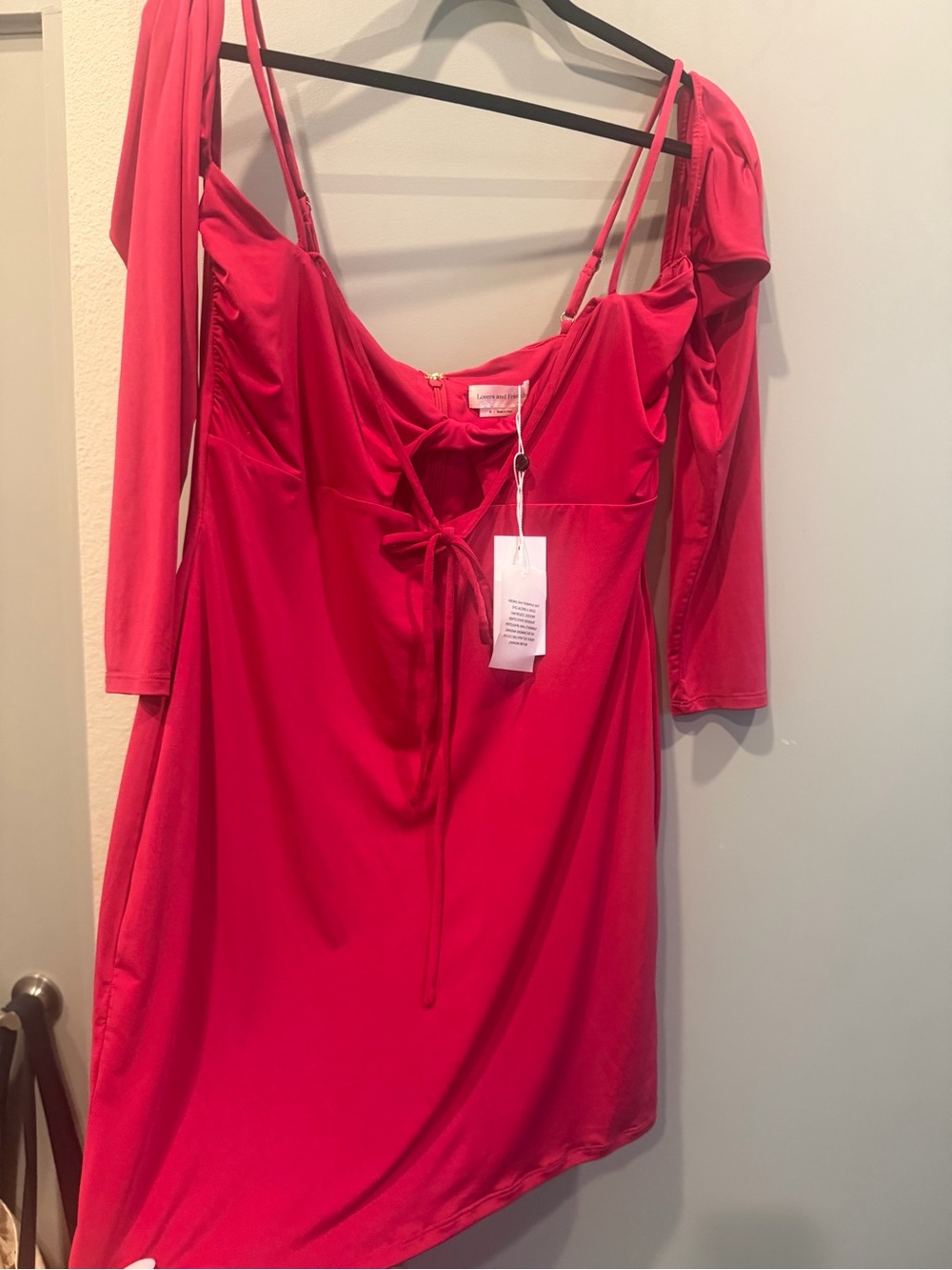 Lovers + Friends One-Shoulder Tie-Front Dress in Vibrant Red